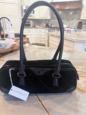 Hammitt Meredith Small Black Diamond Quilted Shoulder Bag Suede Gunmetal NWT